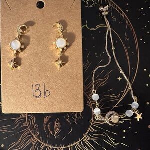 Elegant Gold and White Moonstone Moon and Star Jewelry Set